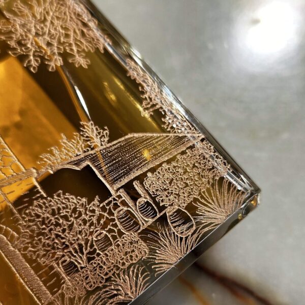 hand engraved wedding venue illustration on chanel no. 5 bottle